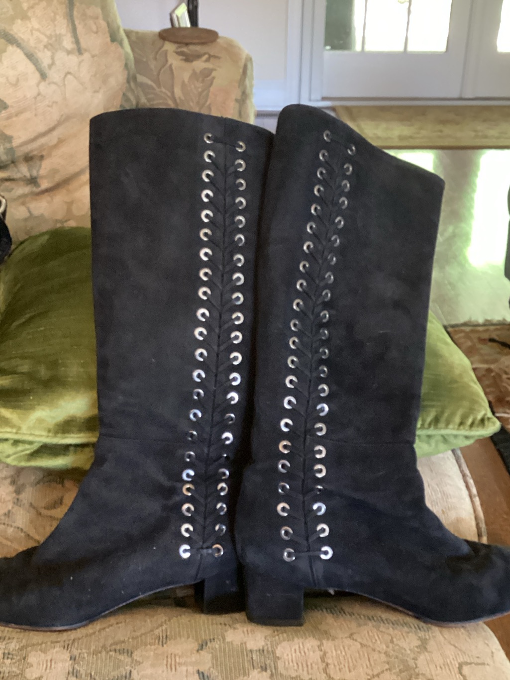 Aquatalia Black Suede Lace-Up Knee Boots